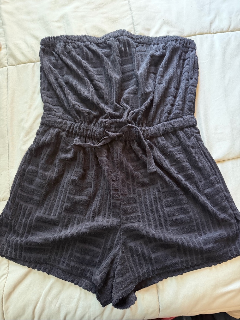 Strapless Textured Romper in Charcoal - Swim cover up